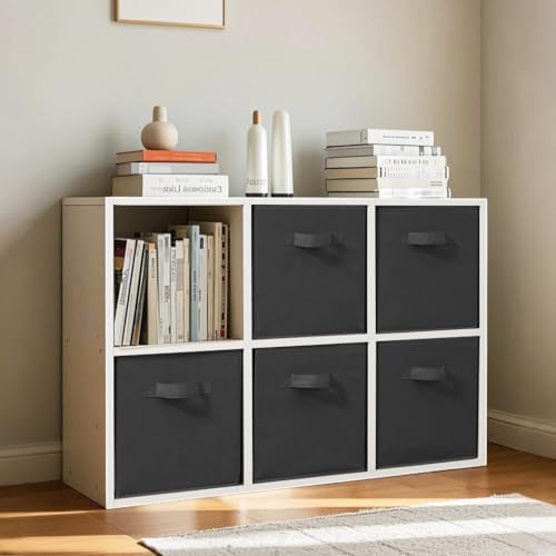 11 Inch Fabric Storage Cubes, Sturdy Foldable Storage Bins, Heavy Duty Cube Organizer for Clothes, Blankets, Shelves, Closets, Bedroom, Living Room, Black, 6 Pack - Image 6