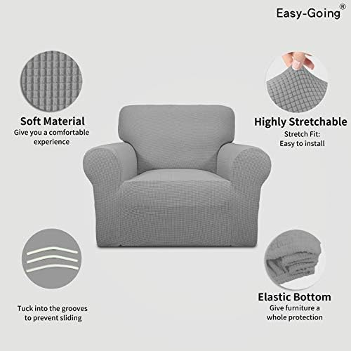 Easy-Going Stretch Chair Slipcover with Arm Washable Light Gray - Image 3