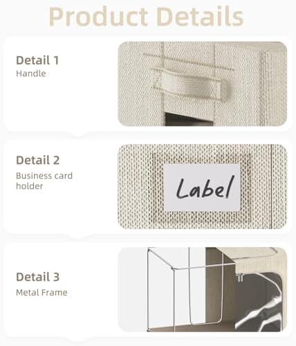 FHSQX 2 Pack Clear Window Storage Bins - Large Stackable Linen Fabric Storage for Clothes Foldable Container Organizer Set with Carrying Handles (Beige, 16.5x 12.2x 12.2Inch) - Image 4
