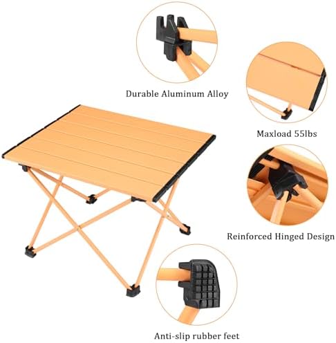 Tesouro Portable Camping Table,Folding Side Table Aluminum Top for Outdoor Cooking, Hiking, Travel, Picnic (Apricot-Medium) - Image 3