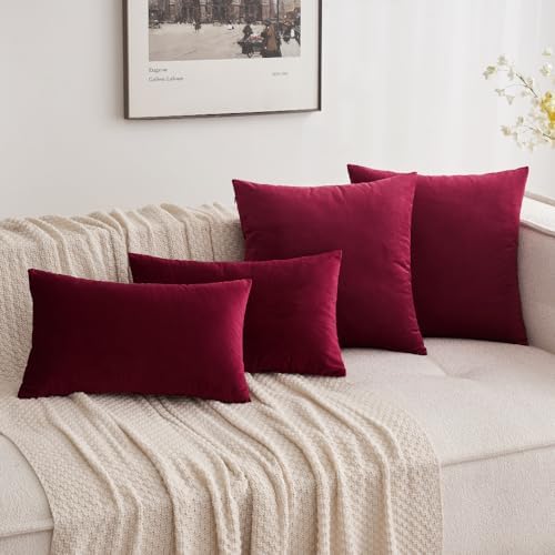 MIULEE Velvet Throw Pillow Covers 22x22 Inch Pack of 2 Wine Red - Image 5