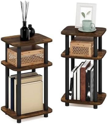 Furinno JUST 3-Tier Telephone Table Set of 2, Turn-N-Tube Toolless Side Table with Open Shelf, Round Curve Corner Night Stand, Bedside Table, for Living Room, Bedroom, Amber Pine - Image 5