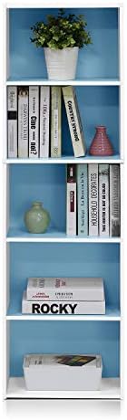 Furinno LUDER Book Shelf, 5-Tier Bookshelf, Bookcase with Open Shelves, 9.4 x 15.8 x 52, Easy Assembly, for Living Room, Bedroom, Home Office, White/Light Blue - Image 5