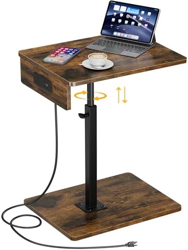 C Shaped End Table with Charging Station, Adjustable Height C Table End Table, 360°Swivel TV Tray Table for Small Spaces, Rounded Corners Couch Table, Side Tables Living Room for Sofa,Chair,Snack,Bed by Vagusicc