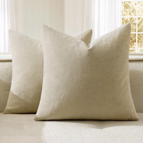 MIULEE Ivory Chenille Couch Throw Pillow Covers, 18x18 by MIULEE