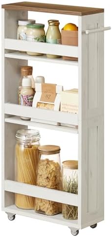 VASAGLE 4-Tier Slide-Out Storage Cart, Slim Kitchen Cart with Wheels by Unknown