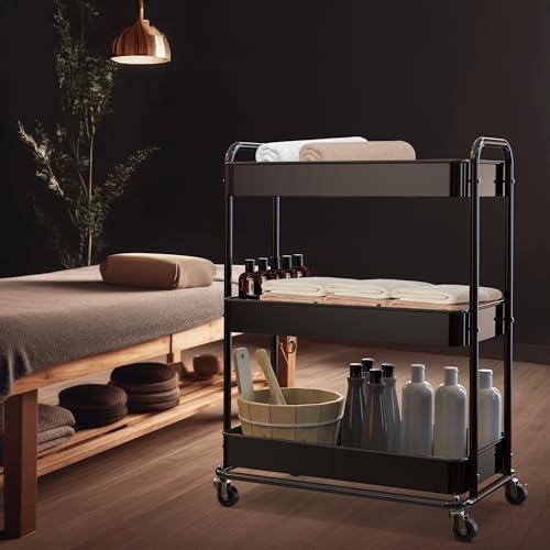 Simple Houseware 26" Extra-Wide 3-Tier Heavy Duty Metal Utility Cart, Black - Image 6