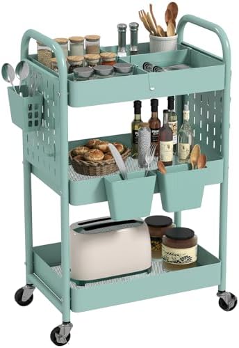 danpinera Rolling Cart, Movable Utility Organizer with Retractable Dividers & Pegboards for Kitchen, Bathroom, Office by danpinera