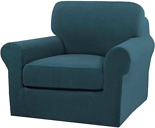 Turquoize 2 Piece Chair Covers Chair Slipcovers for Living Room Armchair Couch Cover Chair Sofa Cover with Individual Cushion Covers Furniture Cover for Chairs Feature Thick Fabric (Chair, Deep Teal) by Turquoize