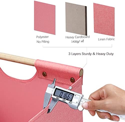 HOONEX Large Foldable Storage Bins, Linen Fabric, Pack of 2, Storage Baskets with Wooden Carry Handles and Sturdy Heavy Cardboard, for Home, Office, Car, Nursery, Pink - Image 4