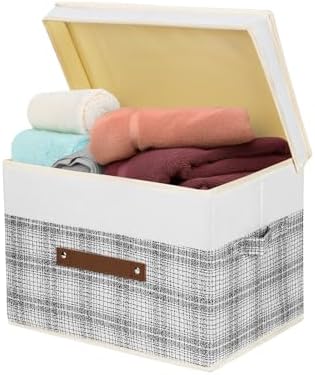TYEERS Collapsible Storage Bins with Lids, Patchwork Design, Washable, Fabric Storage Boxes, 14.9x9.8x9.8 inches, 5 Pack, Gray - Image 7