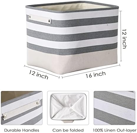 TheWarmHome Extra Large Cube Storage Bins Baskets for Organizing, Sturdy Fabric Storage Basket Cube W/Handles, Decorative Foldable Storage Baskets for Shelves Closet Nursery Toy (3 Pack 16×12×12inch) - Image 6