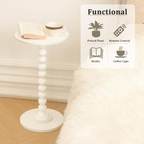 Fultyle Round Side Table, Small Drink Table for Small Spaces, Modern Accent End Table Nightstand with Solid Wood Leg for Living Room, Bedroom, Corners, and Office (White) - Image 6