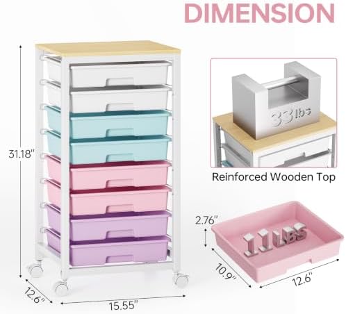 SYKIARIOL Rolling Storage Cart with Drawers, 8 Drawers Cart, Ice Cream - Image 3