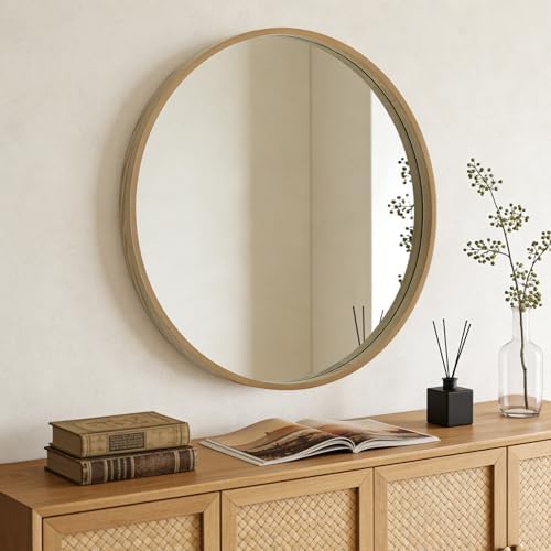 WallBeyond Round Wood Mirror, 36" Round Modern Decoration Large Circle Wall Mirror for Bathroom Living Room Bedroom Entryway, Natural - Image 3