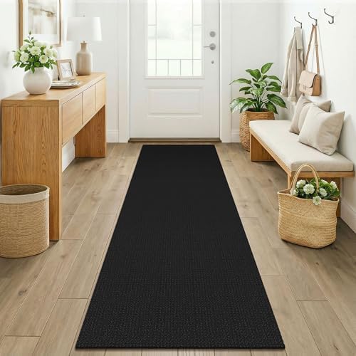 KOZYFLY Black 2x7 Washable Kitchen Runner Rug, Non Slip Runners for Hallway, Cotton Entryway Runner, Braided Floor Carpet for Entry, Kitchen, Bedside, Hall, Black/Dark Grey by KOZYFLY