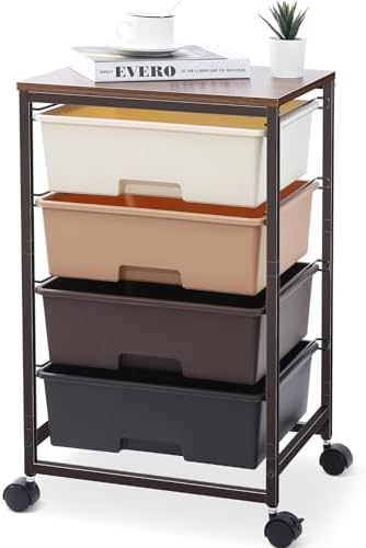 SYKIARIOL Utility Cart with 4 Drawers, Brown by SYKIARIOL