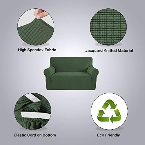 H.VERSAILTEX Stretch Couch Cover Loveseat Covers for 2 Cushion Couch Slipcover|Sofa Cover for Love seat 1 Piece, Textured Checked Jacquard Fabric(Loveseat 58'-70' Wide, Bronze Green) - Image 4