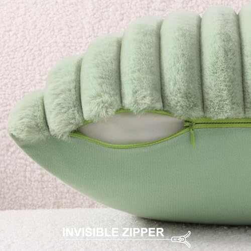 Pallene Faux Fur Decorative Throw Pillow Covers 20x20 Set of 2, Sage Green - Image 3