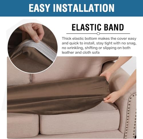 H.VERSAILTEX Velvet Stretch Individual Couch Cushion Cover Plush Cushion Slipcover for Loveseat Sofa Cushion Furniture Protector Seat Cushion Sofa Cover (1 Piece Sofa Cushion Cover, Caramel Cafe) - Image 4