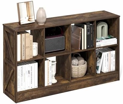 Furinno Jensen Book Shelf, 8-Cube Farmhouse Bookshelf, Display Bookcase, 11.8 x 47.6 x 26.8, for Living Room, Bedroom, Home Office, Amber Pine by Furinno-FitsYourSpaceFitsYourBudget