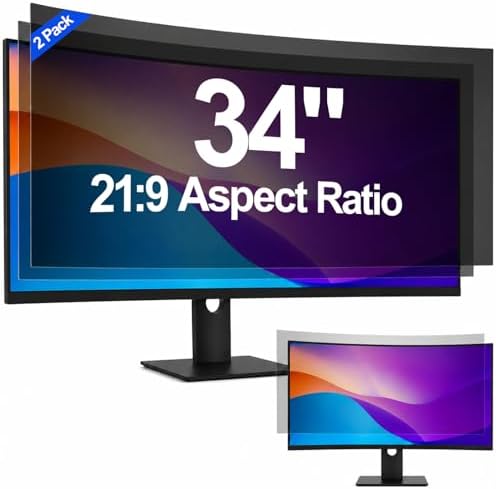 [2-Pack] 34 Inch Privacy Screen for Computer Curved Monitor, 21:9 Aspect Ratio Anti Blue Light Glare Shield, Removable Blackout Filter for Desktop Security, Anti-Spy Private Protector for 34" Monitor by Unknown