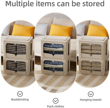 FHSQX 3 Pack Clothes Storage Bins,Beige, 15.7x11.8x9.8inch(30L) - Image 4