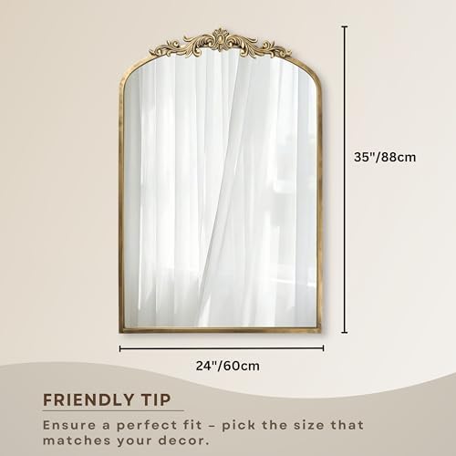 PERFNIQUE Vintage Mirror, 35" X 24" Gold Arched Antique Baroque Wall Mirror - Image 2