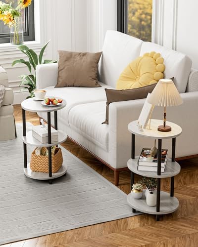 Small Round Side Table - 3-Tier Oval Accent Table for Small Spaces, Rustic Wood and Metal Couch End Table, Nightstand for Bedroom or End Table Living Room, Set of 2, Greige - Image 6