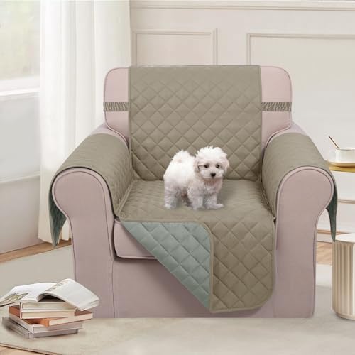 U-NICE HOME Reversible Oversized 28''Chair Covers, Khaki/Light Grey - Image 2