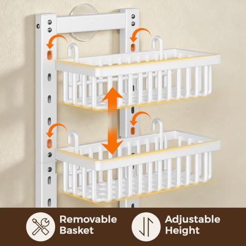 POKIPO 9 Tier Narrow Over The Door Pantry Organizer, 2 in 1 Wall Mount or Hanging Spice Rack with Adjustable Deep Basket, Heavy-Duty Seasoning Organizer and Storage for Kitchen Closet Bathroom (White) - Image 3
