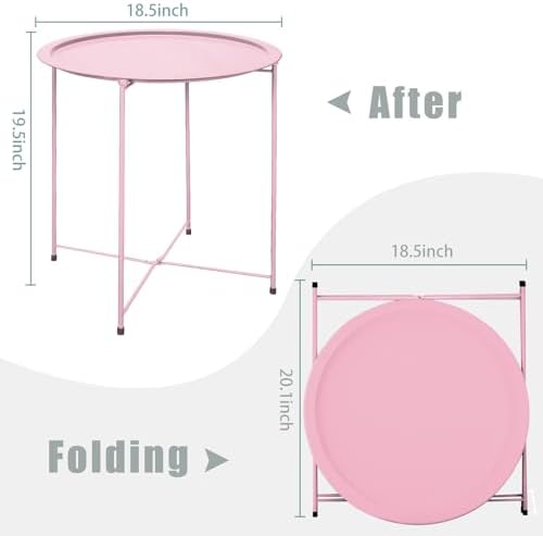 Garden 4 you End Table Metal Side Table Pink Round Folding Tray Cyan Sofa Small Accent Fold-able Table, Round End Table Tray, Next to Sofa Table, Snack Table for Living Room and Bed Room - Image 3