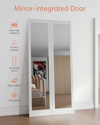 Bifold Doors for 36" x 80" Opening, 1-Lite Mirror Bifold Closet Doors with Sliding Hardware Kit Set, HD Mirror Bifold Panels for Interior Closet, Pantry, White & Easy Install - Image 7