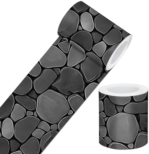 IVN Wallpaper Border Peel and Stick Wall Black Pebble Stone 4x196 Inch by IVN