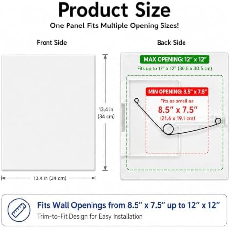 4 Pcs 12"x12" Adjustable Spring Loaded Access Panel for Drywall,Plastic Drywall Ceiling Access Panel for Plumbing,White Wall Hole Cover Plate Fits 7.5" x 8.5" to 12" x 12" Cutouts,Verify Opening Size - Image 2