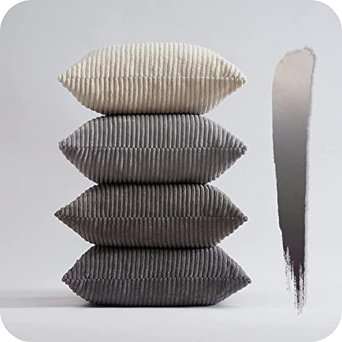 Topfinel Euro Shams Decorative Throw Pillows Covers for Bedroom,Large Cream Grey Fluffy Corduroy Western Home Decor Cushion Cases,Soft Neutral Gray Shams Set of 4 26x26 Inch by Topfinel