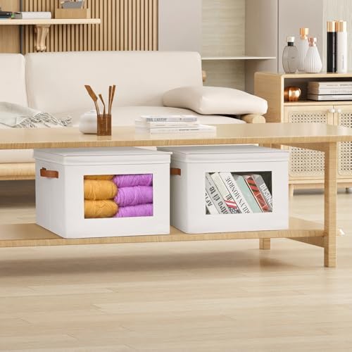 Univivi Fabric Storage Bins with Lids for Clothes 3 Pack, Beige - Image 6