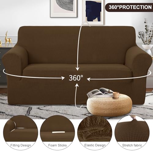 U-NICE HOME Oversized Stretch Loveseat Couch Cover, Brown - Image 4