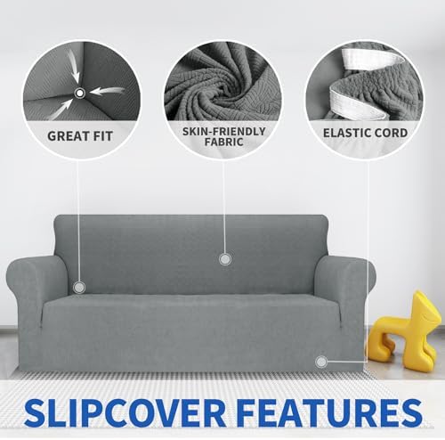 MAXIJIN Stretch Oversized Couch Covers for 3 Cushion Couch (91"-110"), 1-Piece Large Sofa Cover Slipcover Furniture Protector for Kids,Dogs (Extra Large, Diamond Pattern Light Gray) - Image 3