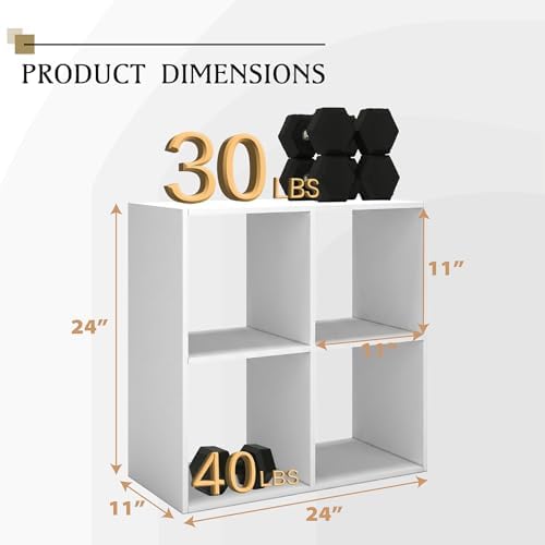 WannabeMyself【Sturdy Build&Easy Assembly】 4 Cube Storage Organizer with Anti-Tipping Kits,Reversible Open Back Book Shelf, Bookcase for Living Room,Bedroom,Entrance Hall,Office,24.1×11.4×24.1,White - Image 2