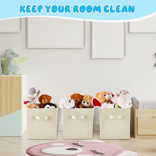Yinder 12 Pcs Cube Storage Bin Beige 10.5''x10.5''x11'' Storage Bins for Playroom Decor Colorful Bins for Kids Foldable Baskets for Nursery Organizer Boxes Fabric Boxes - Image 5