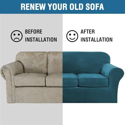 H.VERSAILTEX High Stretch Sofa Slipcover 4 Piece Cover Velvet Furniture Protector Form Fit Thick Velvet Extra Large Sofa Cover for 3 Cushion Couch Width Up to 97 Inch (Large Sofa, Deep Teal) - Image 7