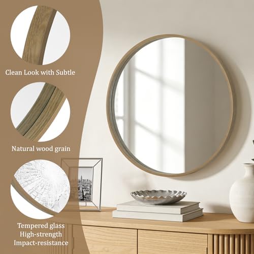 WallBeyond Round Wood Mirror 28" Circle Wall Mirror for Bathroom Round Wall Mirror for Wall Decor, Vanity, Entryway Living Room, Honey - Image 5