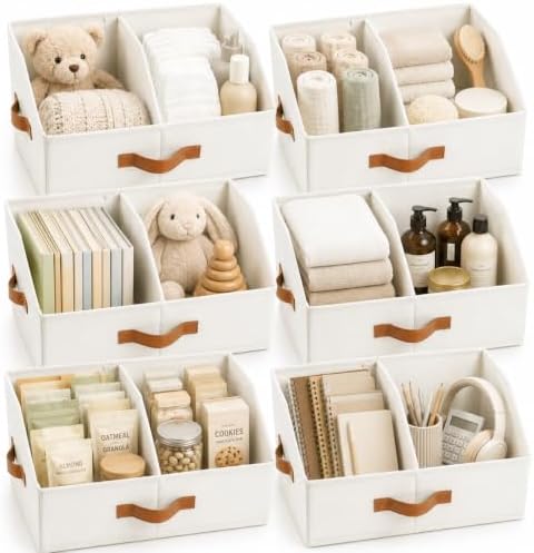 HOMELUX THEORY Closet Organizers Storage, Medium Collapsible Bin 6pc, Ivory by HomeluxTheory