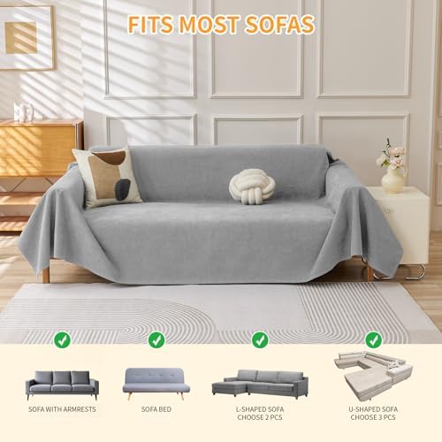 Deep Dream Cat-Scratch Resistant Couch Cover, Waterproof Sofa Cover for 2 Cushion Couch Washable, Pet Friendly Couch Protectors Anti Slip Thickened Slipcovers for Dogs Pets, 71" x 102", Light Grey - Image 5