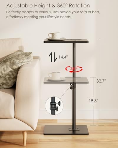 Masupu Sofa Arm Tray Table - 360° Swivel Height Adjustable End Table, Small Snack Side Table for Couch, C Shaped Table for Bed, Chair or TV Tray Table(Black) - Image 2