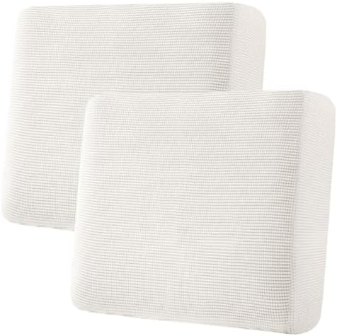 H.VERSAILTEX Super Stretch Individual Seat Cushion Covers - Sofa Couch Cushion Slipcover Sets - Thick Jacquard Textured Twill Fabric - Large (2 Piece, Porcelain White) by HVERSAILTEX