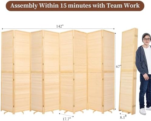 Bamboo Room Divider 8 Panel Wall Divider,Folding Screen W/Extra Stable Base - Image 6