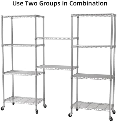 SINGAYE 5 Shelves Storage Wire Shelf Closet Metal Shelving Pantry Wheels - Image 6