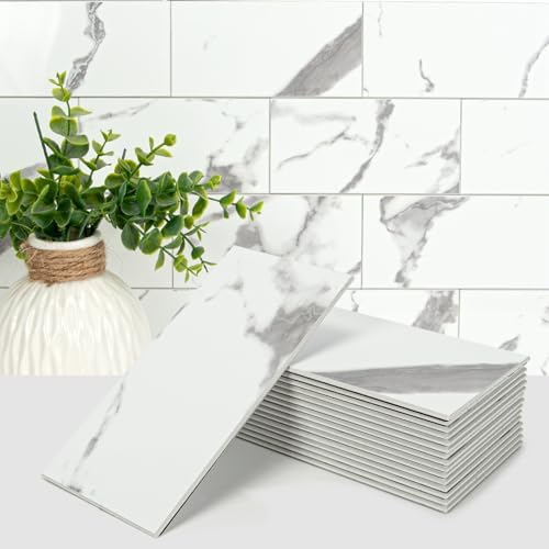 Art3d 102-Pack Peel and Stick Backsplash on Subway Tile, Gray Marble by Art3d